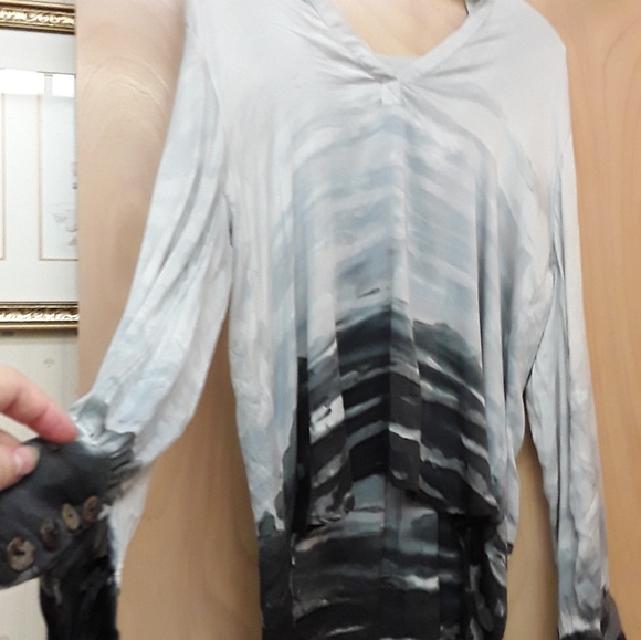 River Sky Grey high low boho tie dye ombre laagenlook tunic top L - Picture 1 of 11